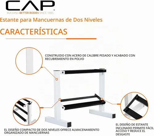 Vista 3 de CAP Barbell Juego de mancuernas de 150 libras con estante de 2 niveles Múltiples opciones Blanco