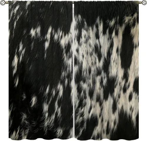 Vista 10 de YCness Cortinas de ventana de piel de vaca, estampado de vaca marrón, piel de animal de granja, cortinas opacas para ventana, diseño de vaquero