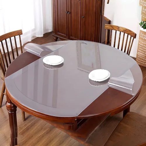 Vista 6 de CL-ZZZ Mantel de mesa transparente de 0.079 in de grosor para mesa redonda de comedor, antideslizante, impermeable, lavable, de PVC, protector