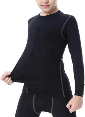Vista 3 de Paquete de 1 o 3 camisetas de compresión para niños y jóvenes, camisetas deportivas de manga larga, para entrenamiento de fútbol, capa base