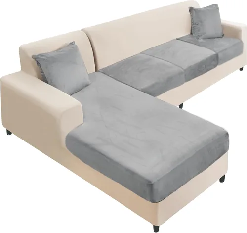 Vista 17 de NAISI Fundas de cojín de sofá de terciopelo elásticas de 1 pieza, fundas de asiento de sofá o respaldo, fundas suaves individuales para sofá Beige