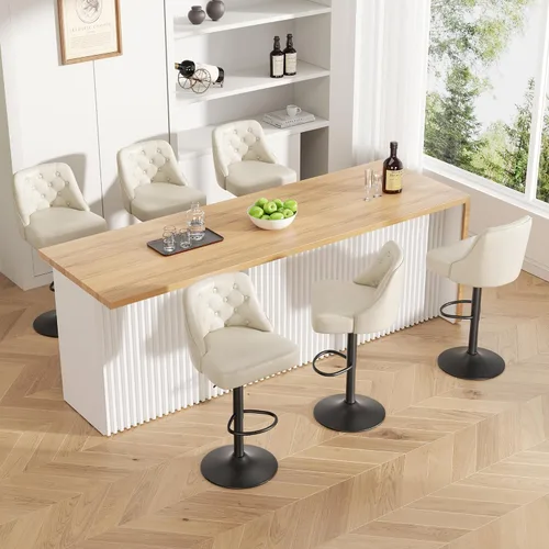 Vista 15 de Juego de 2 taburetes de bar, taburete de bar ajustable con respaldo, sillas de bar tapizadas de piel sintética, taburetes de bar giratorios modernos