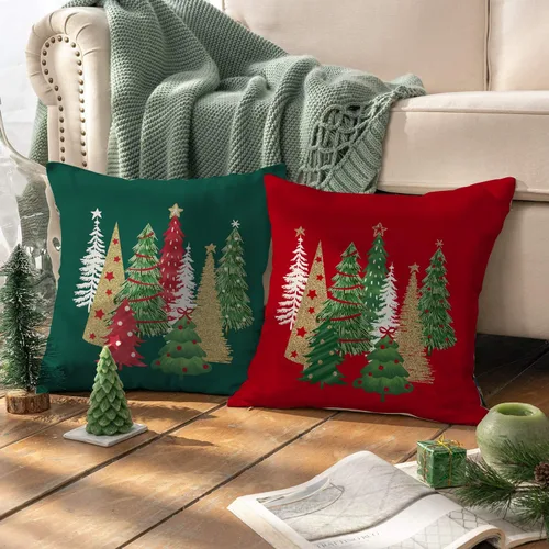 Vista 4 de RABUSOFA Fundas de almohada de Navidad para exteriores de 18 x 18 pulgadas, impermeables, decoración de árbol de Navidad, fundas de almohada