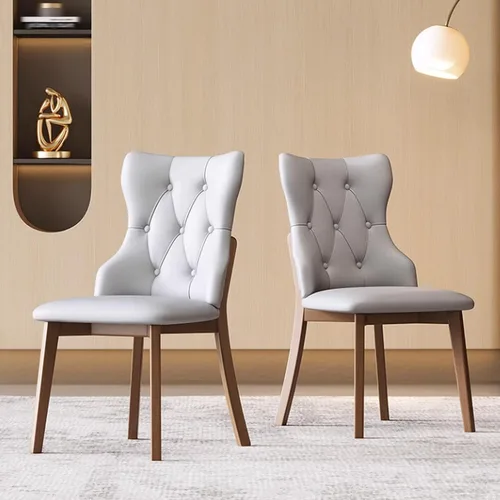 Vista 30 de Juego de sillas de comedor, sillas rústicas de cocina, silla de comedor tapizada con cojín grueso, silla de sala de estar con marco de madera beige