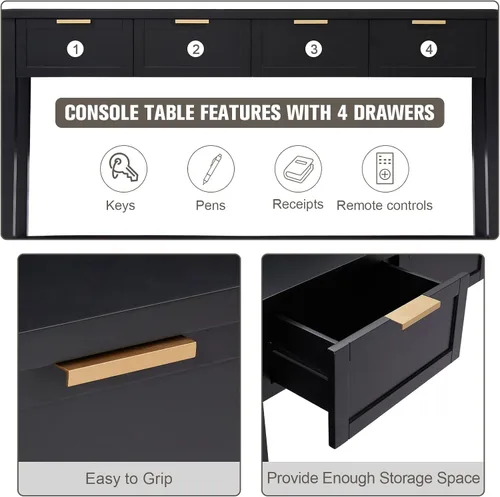 Vista 5 de Mesa consola con cajón, mesa de entrada larga estrecha con estante inferior para pasillo, entrada y sala de estar, color negro