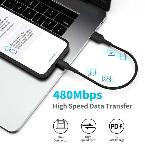 Vista 7 de Cable de carga para iPhone de 1 pie, paquete de 5 cables cortos USB A a Lightning de 12 pulgadas, cable de carga Apple certificado MFi de carga