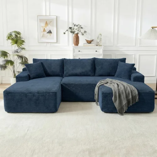 Vista 9 de Sofá modular Cloud de 108 pulgadas, moderno sofá deshuesado con otomana móvil, sofá modular de asiento profundo, sofás esquineros de pana para sala