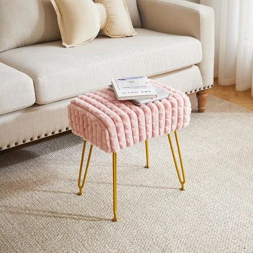Vista 5 de IBUYKE Taburete Rectángulo con Reposapiés Otomano, Taburete de Tocador de Maquillaje, Mesa Auxiliar, Asiento de Tocador de Terciopelo, Silla