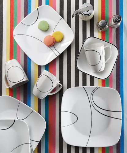 Vista 4 de Corelle Square Simple Lines 1088646 - Juego de vajilla de 18 piezas, servicio para 6 personas