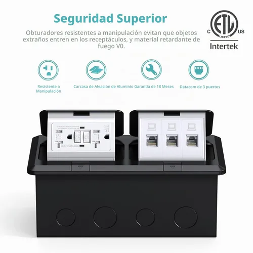 Vista 3 de WEBANG Kit eléctrico de caja de piso doble emergente, salida de receptáculo GFCI de acero inoxidable de 20 amperios, resistente a la intemperie Negro