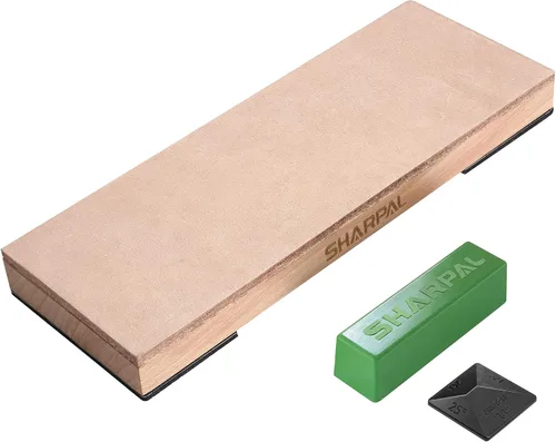 Vista 7 de SHARPAL 205H Asentador de Cuero de Doble Cara (Cuero Genuino de Vaca) 13.2" x 2.4" Kit con Compuesto de Pulido de 2 Oz. y Guía de Ángulo, Bloque