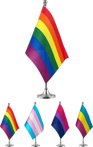 Vista 6 de GentleGirl. Bandera de mesa de arcoíris bisexual de EE. UU., decoración de oficina con tema LGBT