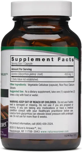 Vista 2 de Nature's Answer Suplemento en polvo de raíz de regaliz cápsulas vegetarianas, 90 unidades Apoyo respiratorio Ayuda digestiva natural Promueve