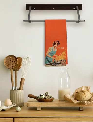 Vista 3 de Toallas de Cocina Divertidas "I'm Fine", Toallas Decorativas de Cocina y Té Estilo Ama de Casa Retro de los 50s, Toallas de Mano de Humor Sarcástico