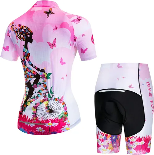 Vista 2 de Conjunto de jersey de ciclismo para mujer, bicicleta de montaña, almohadilla de gel 3D, pantalones cortos de desgaste