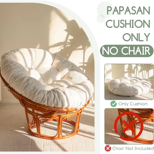 Vista 5 de HIGOGOGO Cojín para silla Papasan con funda de corduroy (sin silla), cojín de apoyo de 48 x 48 pulgadas, cojín para silla acolchado, beige