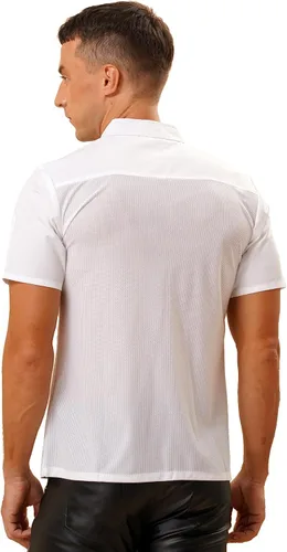 Vista 4 de JanJean Chaqueta de chef clásica unisex para hombres y mujeres, chaqueta de chef ligera de manga corta para cocinar, camisa de uniforme, B03