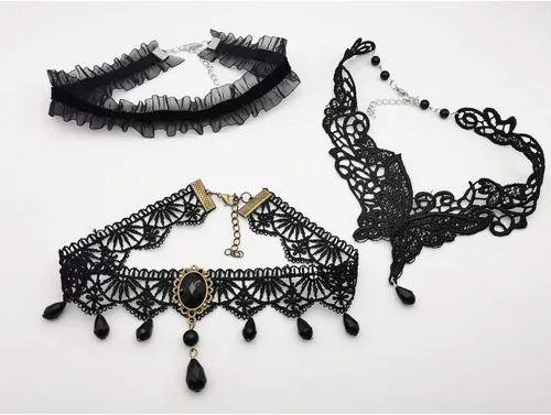 Vista 2 de Gargantilla de encaje negro para mujer, collar de Lolita de encaje blanco vintage, estilo punk gótico