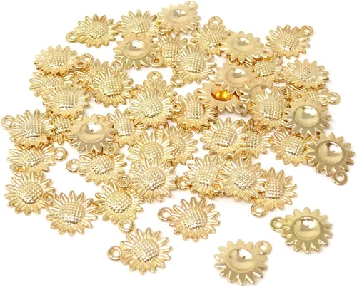 Vista 7 de Honbay 50 dijes de girasol de aleación vintage para fabricación de joyas o manualidades de bricolaje
