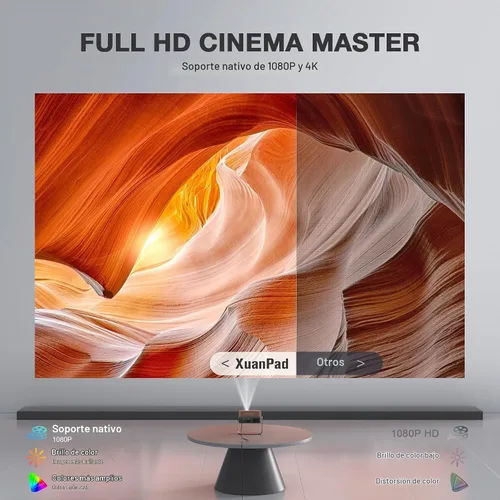 Vista 2 de [2000 ANSI y enfoque automático] Mini proyector inteligente negro con WiFi y Bluetooth, proyector de película XuanPad 4K compatible, proyector