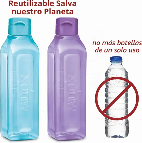 Vista 4 de MILTON Botella de agua deportiva cuadrada para jugos, 4 unidades, 17 onzas, ideal para jugos, batidos de leche, de plástico, botella de bebida
