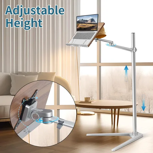 Vista 3 de Shikha Soporte ajustable para computadora portátil, soporte para tableta, base de trípode, soporte manos libres para portátil, teléfono y tableta