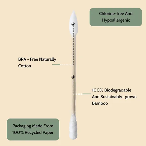 Vista 6 de Isshah - Hisopos de algodón de bambú natural, puntas puntiagudas y espirales, 1000 unidades FSC certified, PETA approved. Biodegradable bamboo