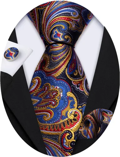 Vista 178 de Barry.Wang - Juego de corbata de seda para hombre, diseño de cachemira, pañuelo y gemelos de bolsillo