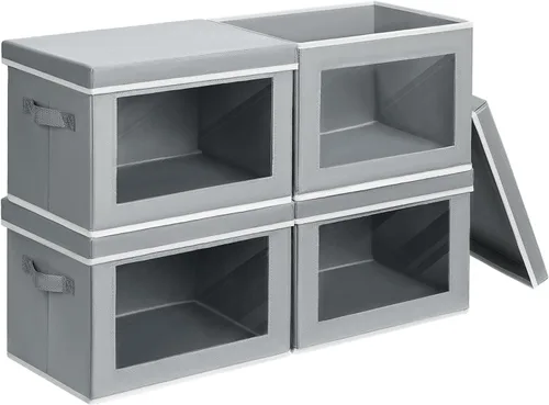 Vista 43 de Homsorout Contenedores de almacenamiento con tapas, organizadores pequeños de tela con ventana, contenedores de almacenamiento plegables para ropa