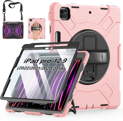 Vista 10 de Funda para iPad Pro de 12.9 2022/2021/2020/2018: Funda para iPad Pro 12.9 6ª/5ª/4ª/3ª generación con protector de pantalla, soporte para lápices