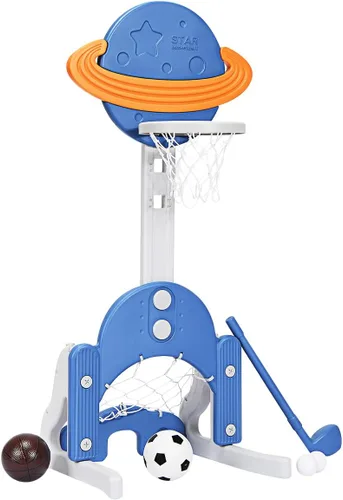 Vista 10 de AKUSTIK 3 in 1 Toddlers Basketball Hoop Stand, Adjustable Height Sports Center with Basketball Soccer Golf Game Set, Portable Indoor Outdoor