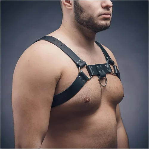 Vista 3 de IXOUP BDMS - Arnés de cuero genuino para hombre, ajustable, fetiche, arnés corporal sexy con hebillas y cinturones, disfraz de fiesta de Halloween