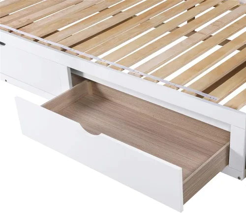 Vista 8 de Sofá cama extensible de madera con dos cajones de almacenamiento, sofá cama para dormitorio, sala de estar, tamaño individual/king