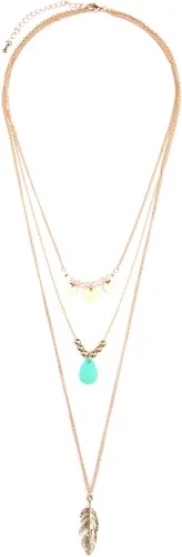 Vista 3 de RIAH FASHION Collar bohemio de múltiples capas Gypsy Layered Strand Drape Long Y Chain Bar Feather Pendant Drop Lariat