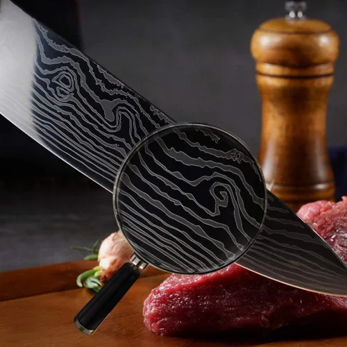 Vista 7 de Cuchillo de chef profesional, cuchillo de cocina profesional de 8 pulgadas, cuchillo alemán de acero inoxidable de alto carbono con mango ergonómico