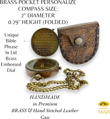 Vista 8 de Brújula religiosa hecha a mano con mensajes de fe grabados y en relieve, recuerdo religioso cristiano inspirador para bautismo, confirmación