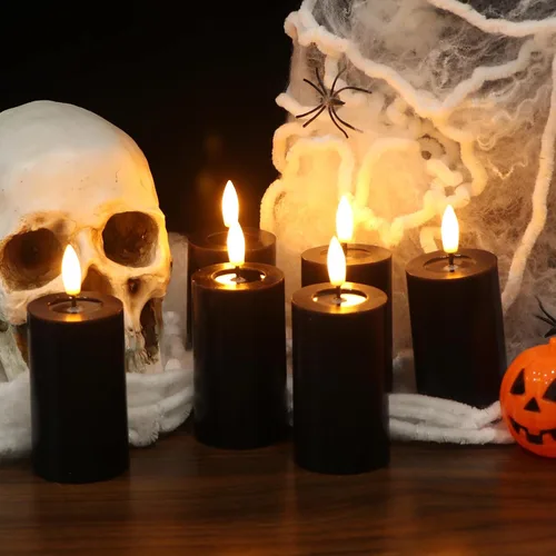 Vista 7 de Decoraciones de Halloween Velas de Superficie de Espejo con Control Remoto Temporizador, Funcionan con Baterías 6pcs Velas Votivas LED de Cera Real