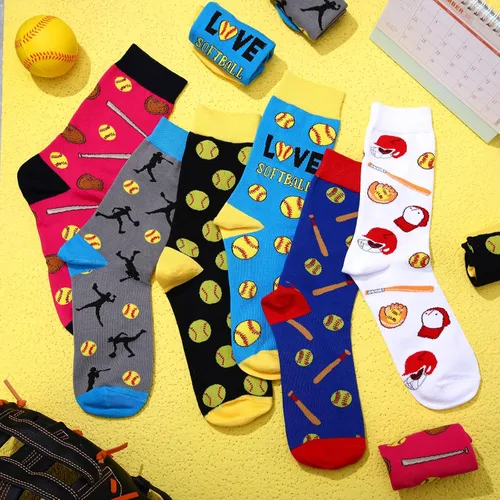 Vista 4 de 6 pares de calcetines divertidos de béisbol, fútbol, golf, voleibol, música, calcetines deportivos novedosos, regalos de cumpleaños