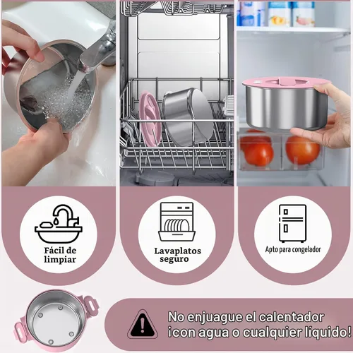 Vista 7 de Lonchera eléctrica de 100 W, calentador portátil de alimentos de 33 onzas, color rosa A-Rosa-33oz