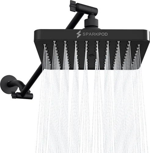 Vista 22 de SparkPod Cabezal de ducha tipo lluvia cuadrado con brazo de extensión, cabezal de ducha de altura ajustable con rendimiento de alta presión, fácil