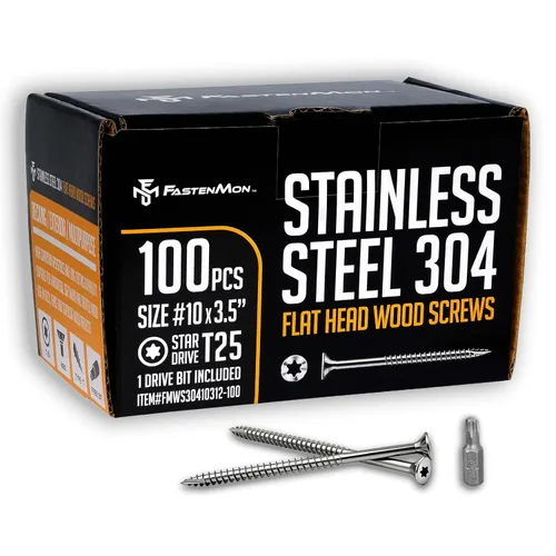 Vista 19 de #10x2 Tornillos de acero inoxidable para cubierta, grado 304, 100 piezas, broca T25 Star Drive, ideal para proyectos de madera al aire libre