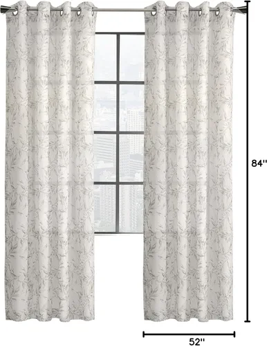 Vista 7 de Jennifer - Cortina transparente con ojales y estampado botánico, 52 x 84 pulgadas, color gris