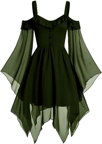 Vista 9 de FRMUIC Vestido gótico renacentista para mujer, disfraz de bruja de talla 01-negro Vestido Vintage