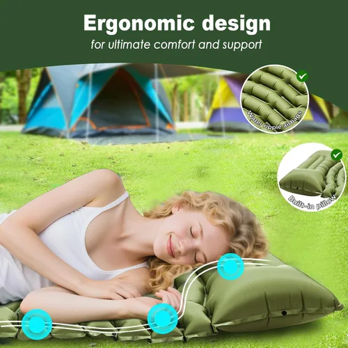 Vista 3 de Colchoneta de dormir para camping, colchón ultraligero con almohada, bomba de pie integrada, alfombrilla portátil inflable compacta para mochileros