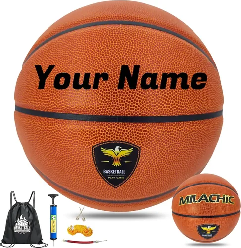Vista 10 de Balones de baloncesto personalizados para interiores y exteriores, regalo de baloncesto de cuero compuesto con nombre, texto, logotipo
