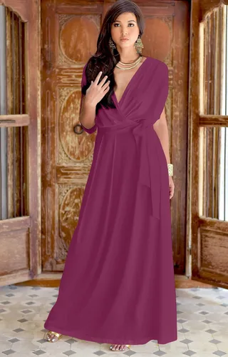 Vista 3 de KOH KOH - Vestido formal de manga corta para cóctel suelto cuello en V