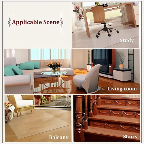 Vista 6 de Alfombrillas de plástico para sillas de piso duro, vinilo transparente para silla de oficina en suelo de madera dura, almohadilla protectora