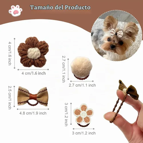 Vista 2 de 20 Piezas Lazos para el Cabello de Perros Pequeños con Bandas de Goma Hechos a Mano Lazos para el Cabello de Cachorros Lindos Accesorios