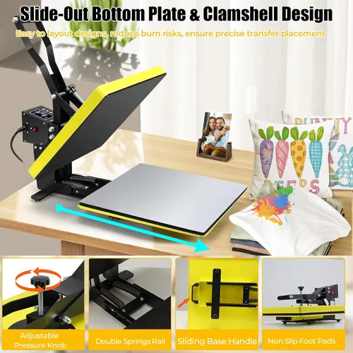 Vista 3 de Whubefy Prensa de calor deslizante de 15 x 15 pulgadas, máquina de prensa de calor Clamshell para camisetas, bolsos, alfombrillas de mouse y más