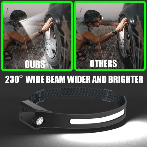 Vista 5 de The Ultimate Hands-Free Headlamp Paquete de 2 unidades: haz de 230° y sensor de movimiento, recargable, resistente a la intemperie, 2 fuentes de luz